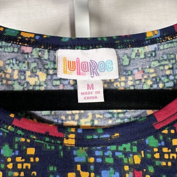LuLaRoe IRMA Blue Yellow Red Digital Shapes Hi-Low Tunic Top Shirt Medium M - Picture 2 of 5
